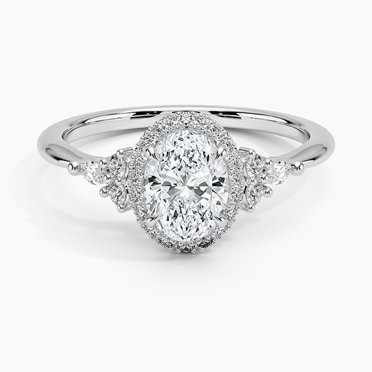 3/4Ct Oval Lab Grown Diamond Gold Halo Engagement Ring