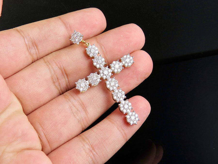 2 Inch Lab Grown Diamond Cluster Cross Pendant