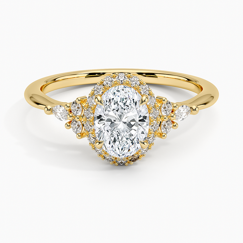 3/4Ct Oval Lab Grown Diamond Gold Halo Engagement Ring