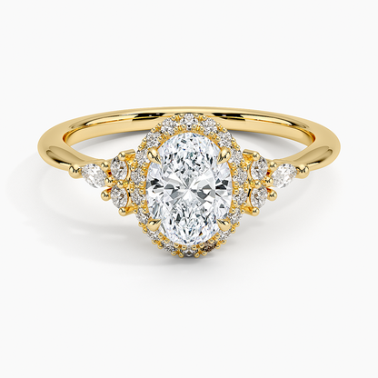 3/4Ct Oval Lab Grown Diamond Gold Halo Engagement Ring