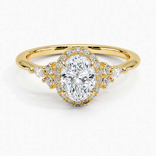 3/4Ct Oval Lab Grown Diamond Gold Halo Engagement Ring