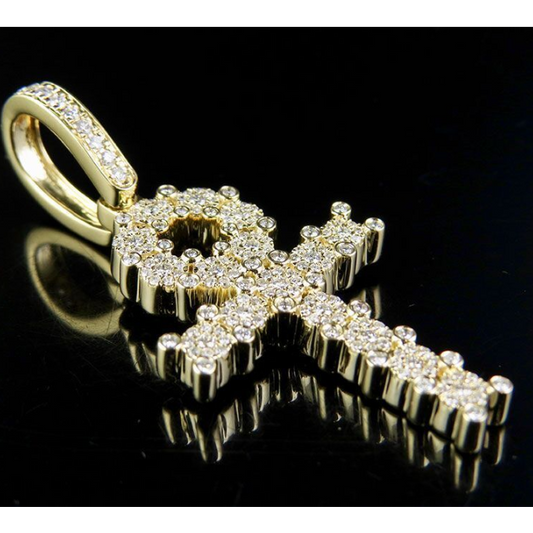 2.2 Inch Lab Grown Diamond Egyptian Cluster Ankh Cross Pendant
