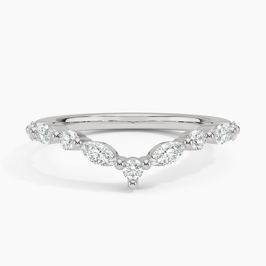 Round And Marquise Lab Grown Diamond Chevron Shape Wedding Band
