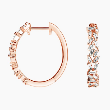 1/4 CTW Baguette Diamond Cluster Hoop Earrings In Yellow Gold