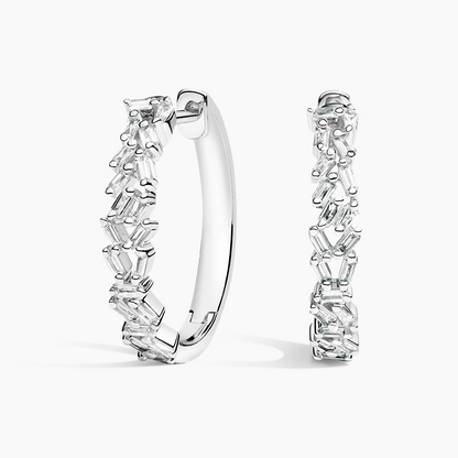 1/4 CTW Baguette Diamond Cluster Hoop Earrings In Yellow Gold