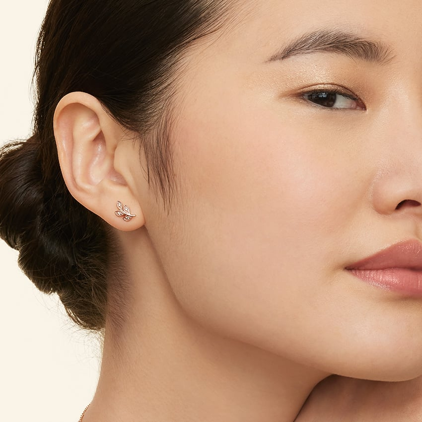 Leaf Design Lab Grown Diamond Stud Earrings in Gold
