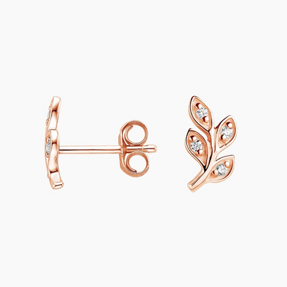 Leaf Design Lab Grown Diamond Stud Earrings in Gold