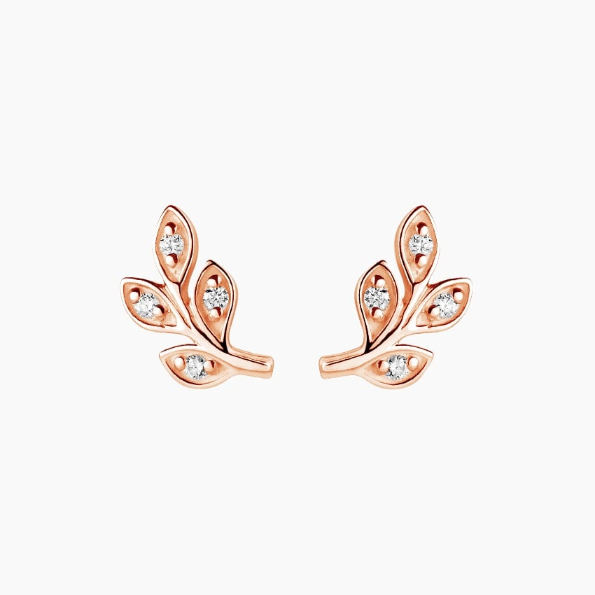 Leaf Design Lab Grown Diamond Stud Earrings in Gold