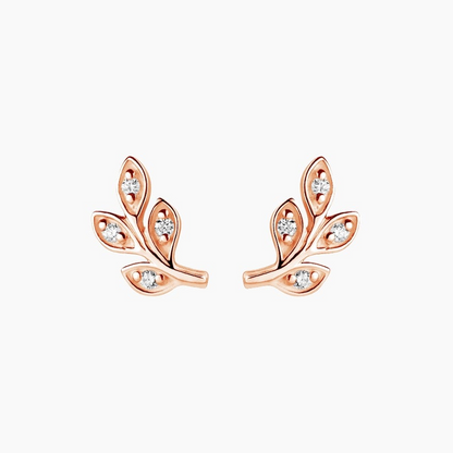 Leaf Design Lab Grown Diamond Stud Earrings in Gold