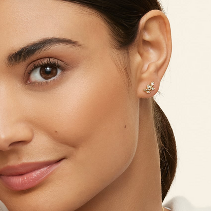 Leaf Design Lab Grown Diamond Stud Earrings in Gold