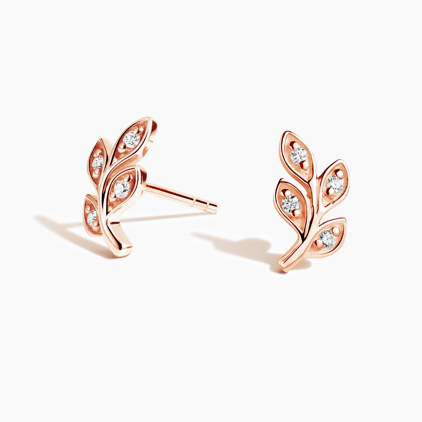 Leaf Design Lab Grown Diamond Stud Earrings in Gold
