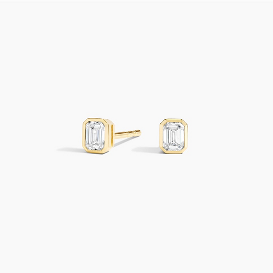 1/4 CTW Emerald Cut Lab Grown Diamond Bezel Stud Earrings
