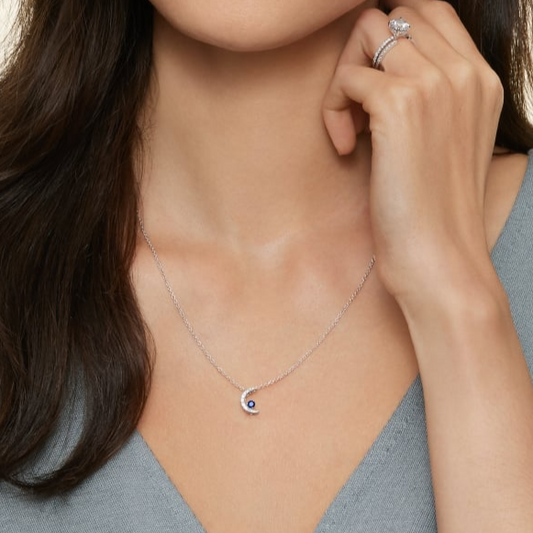 Lab Grown Diamond Crescent Moon Sapphire Pendant