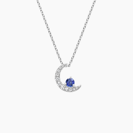Lab Grown Diamond Crescent Moon Sapphire Pendant