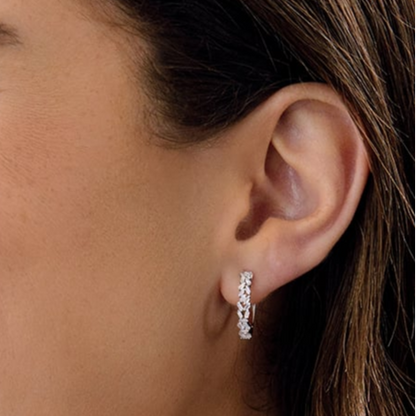 1/4 CTW Baguette Diamond Cluster Hoop Earrings In Yellow Gold