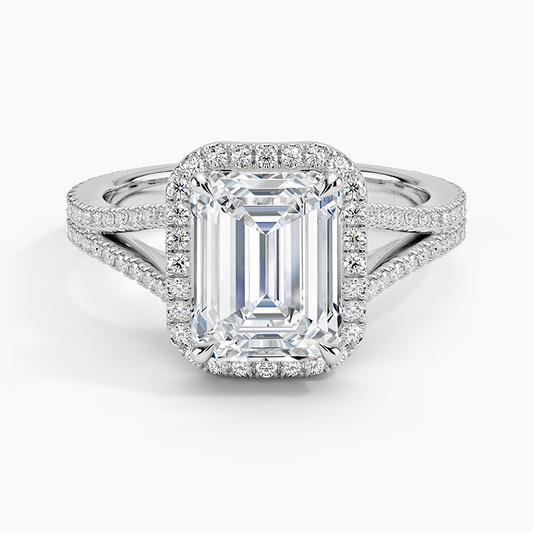 2 CT Emerald Cut Full Halo Lab Grown Diamond Split Ring