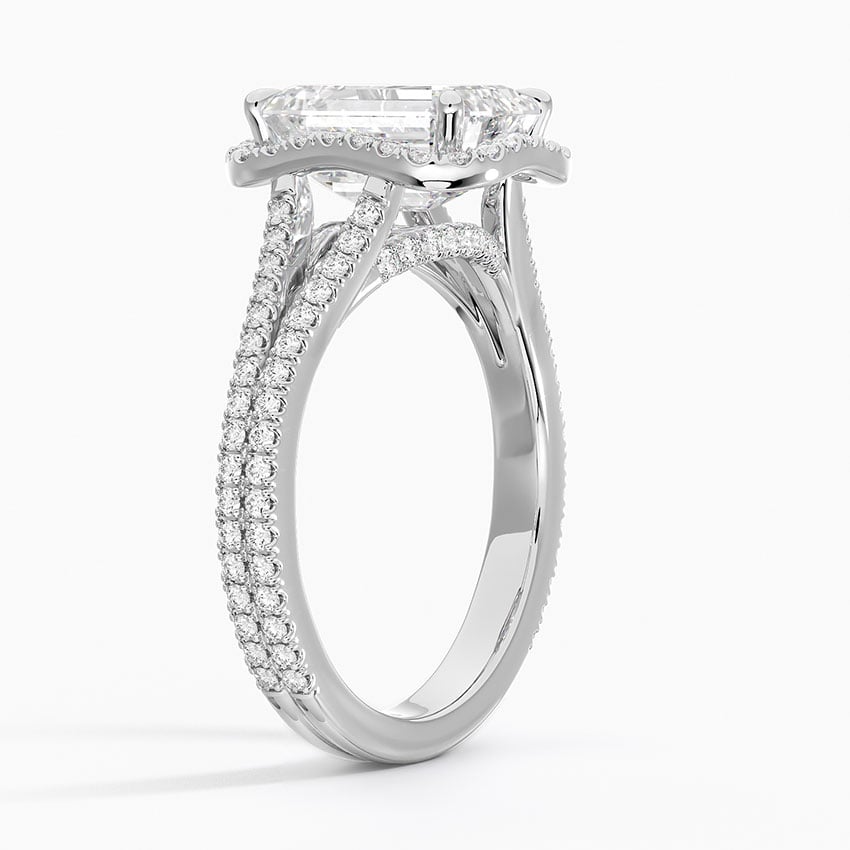 2 CT Emerald Cut Full Halo Lab Grown Diamond Split Ring