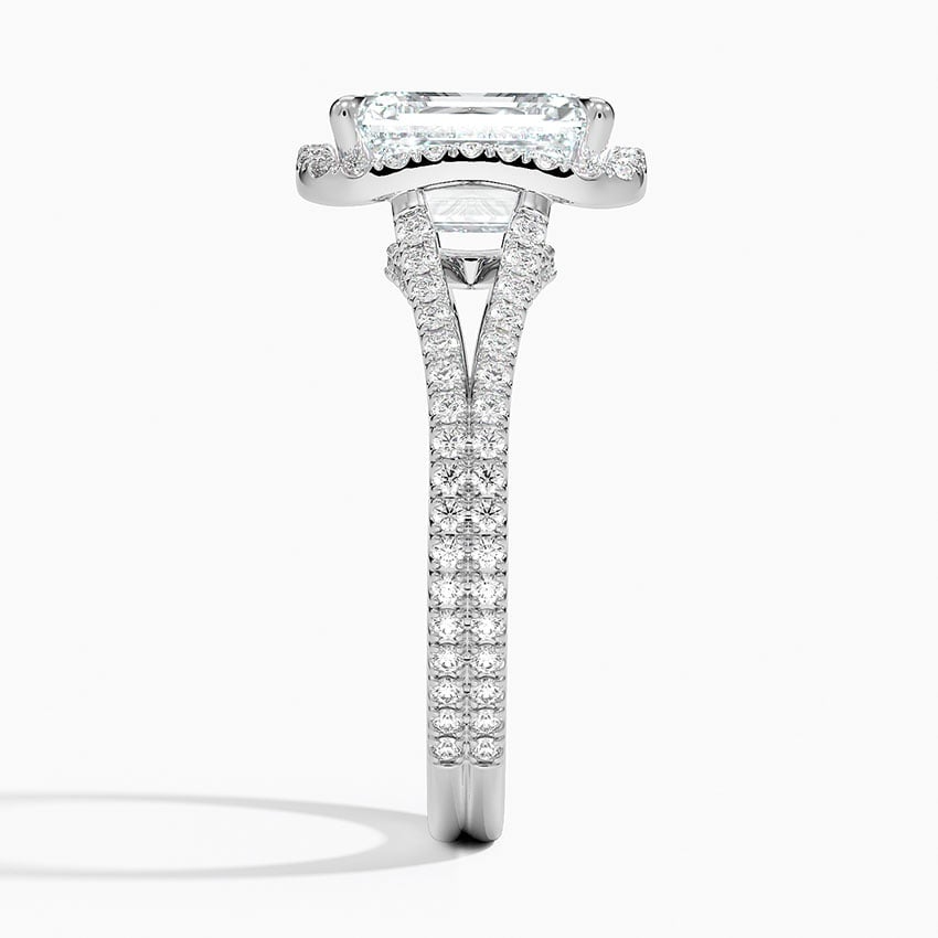 2 CT Emerald Cut Full Halo Lab Grown Diamond Split Ring