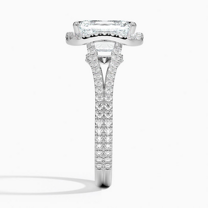 2 CT Emerald Cut Full Halo Lab Grown Diamond Split Ring