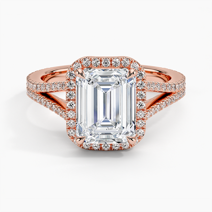 2 CT Emerald Cut Full Halo Lab Grown Diamond Split Ring