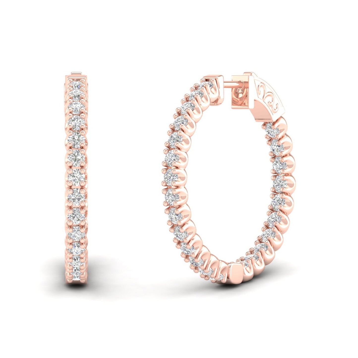 2 CTW Lab Grown Diamond Classic Round Hoop Earring