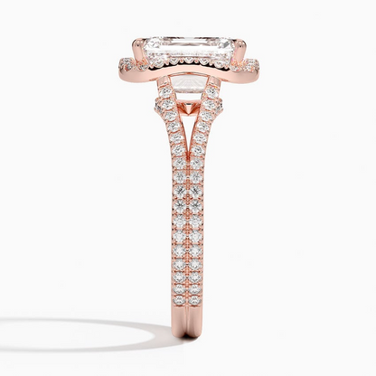 2 CT Emerald Cut Full Halo Lab Grown Diamond Split Ring