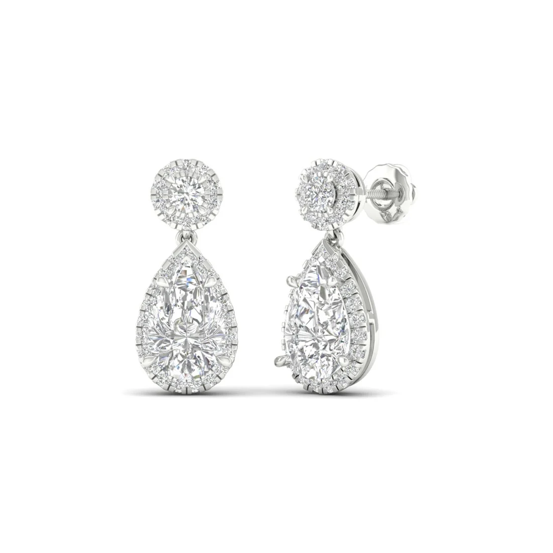 2.20 CTW Lab Grown Diamond Pear Drop Halo Earring