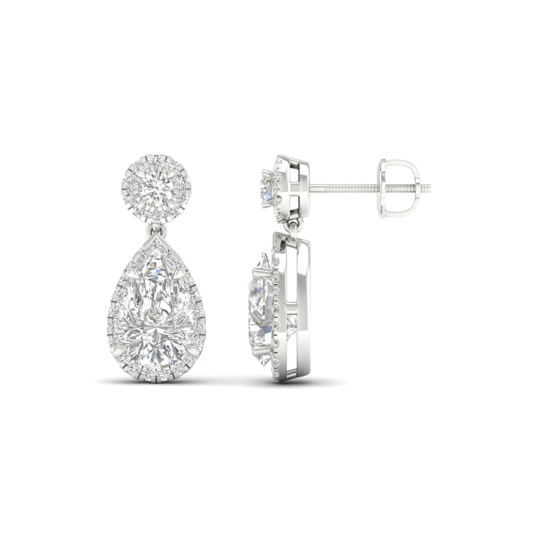 2.20 CTW Lab Grown Diamond Pear Drop Halo Earring