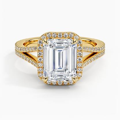 2 CT Emerald Cut Full Halo Lab Grown Diamond Split Ring