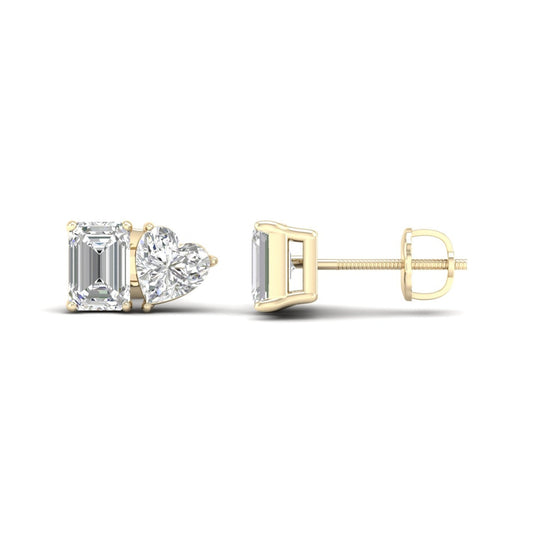 2 CTW Lab Grown Diamond Emerald Heart Stud Earring