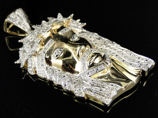 Lab Grown Diamond  Yellow Gold Jesus Head Pendant