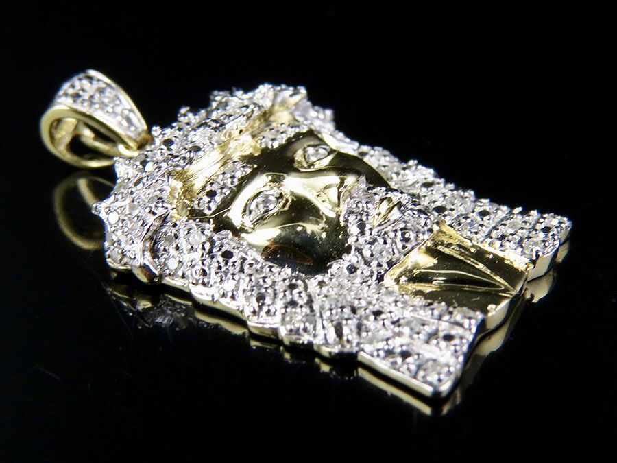 10K Yellow Gold Lab Grown Diamond Jesus Face Pendant