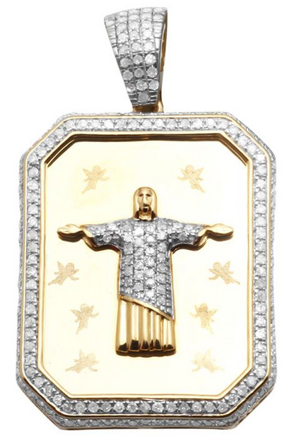 Dog Tag Jesus Christ The Redeemer Gold Lab Grown Charm Pendant