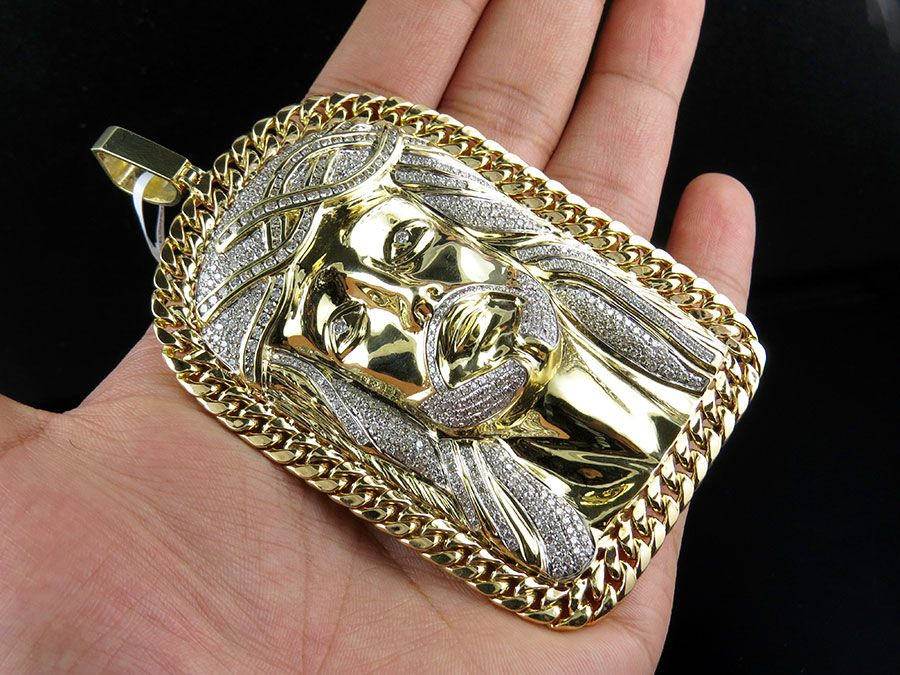 Jesus Face Cuban Link Gold Lab Grown Diamond Pendant