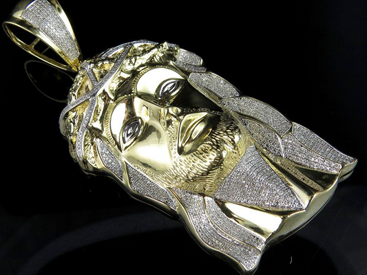 Jesus Piece Charm Pendant Yellow Gold Lab Grown Diamond
