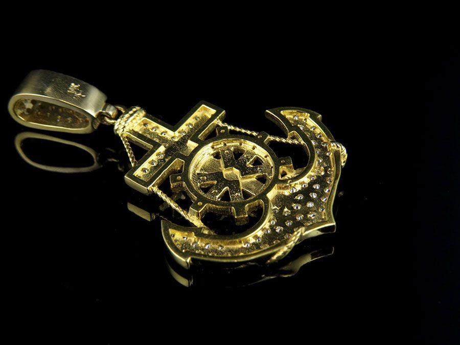 Anchor Crucifix Lab Grown Diamond Yellow Gold Pendant