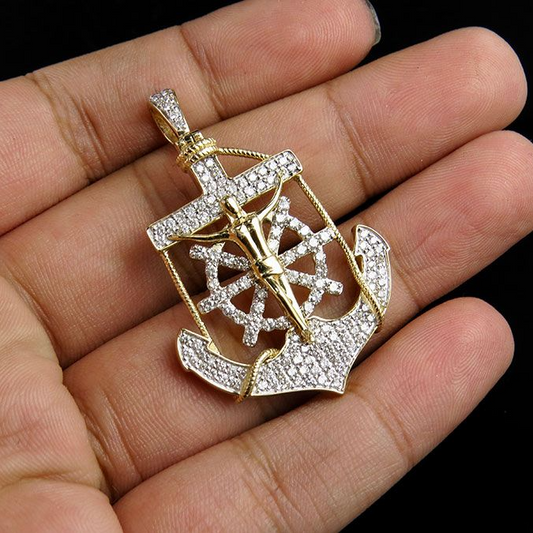 Anchor Crucified Jesus Lab Grown Diamond Gold Pendant