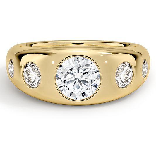 1CT Lab Grown Diamond Flush Set Five Stone Yellow Gold Dome Ring