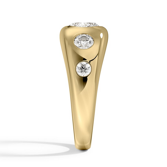 1CT Lab Grown Diamond Flush Set Five Stone Yellow Gold Dome Ring
