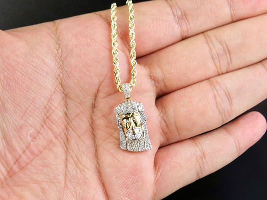 10K Gold Lab Grown Diamond Chain Jesus Pendant