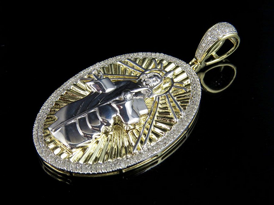 Two Tone Gold Lab Grown Diamond Jesu Medallion Pendant