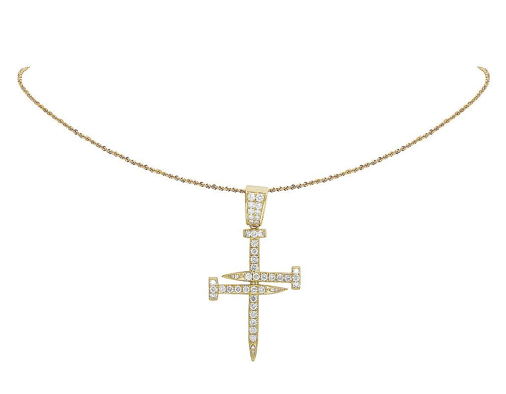 2 Inch 10K Lab Grown Diamond Nail Cross Charm Pendant