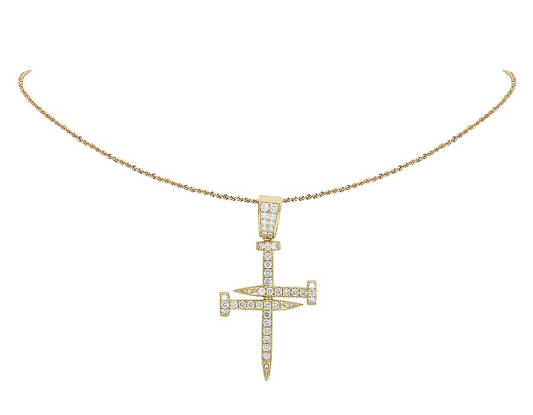 2 Inch 10K Lab Grown Diamond Nail Cross Charm Pendant