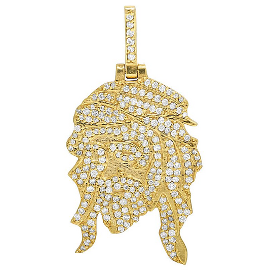2 Inch 10K Gold Lab Grown Diamond Jesus Pendant