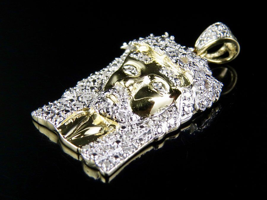 10K Yellow Gold Lab Grown Diamond Jesus Face Pendant
