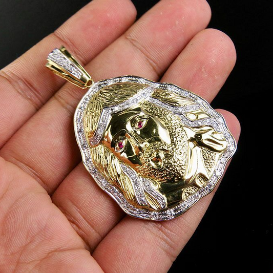 Ruby Eyes Lab Grown Diamond Gold Jesus Pendant