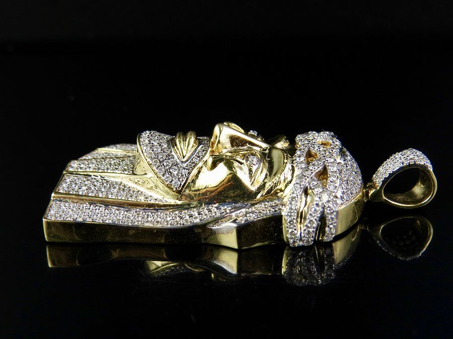Yellow Gold Lab Grown Diamond Iced Out Jesus Pendant