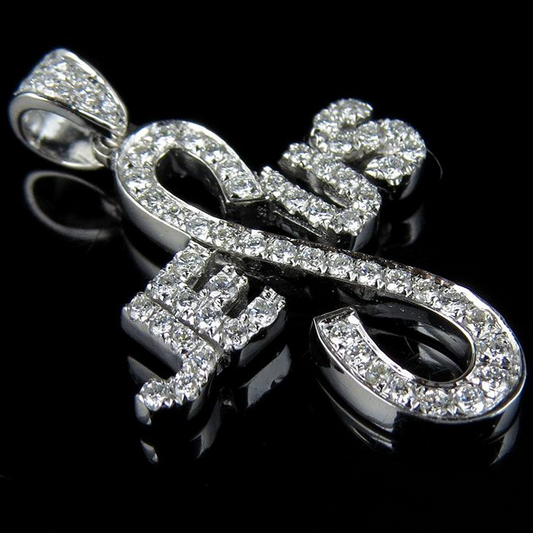 14K White Gold Lab Grown Diamond Jesus Cross Pendant