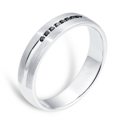 Black Onyx White Gold Lab Grown Diamond Wedding Band