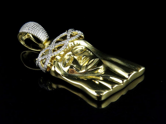 Jesus Face Crown Lab Grown Diamond Yellow Gold Pendant